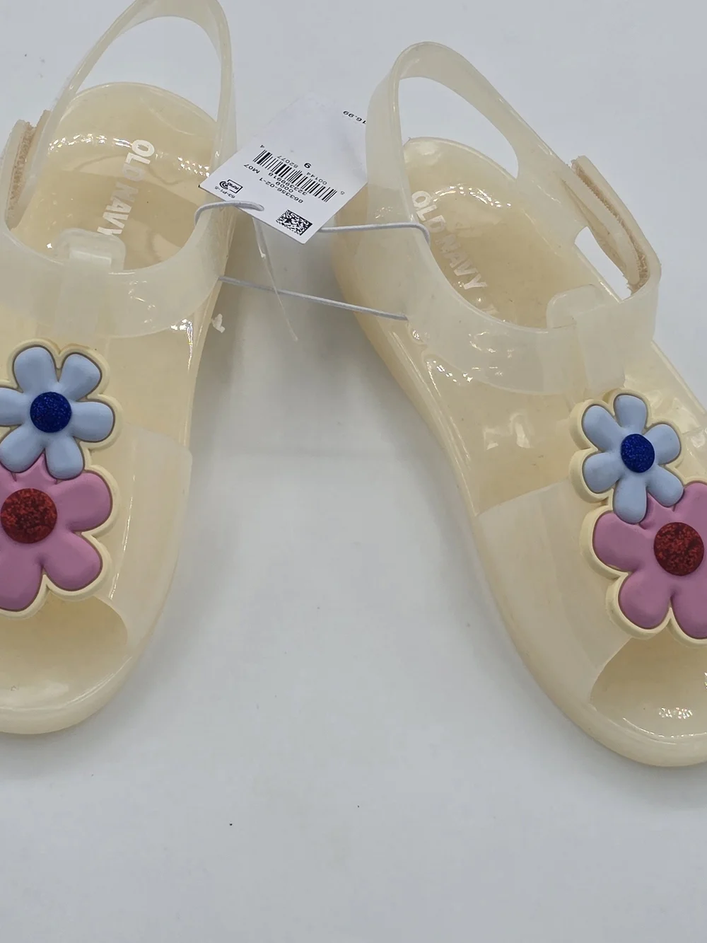 Old Navy Kids' Cream Jelly Sandals with Pink & Blue Flower Accent